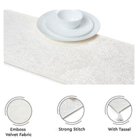 Embossed Velvet Cream Table Runner