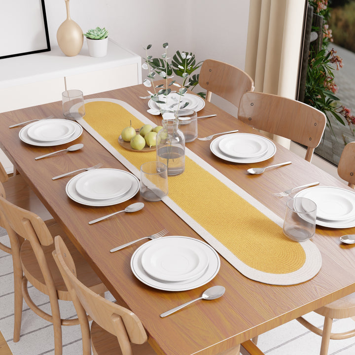 Cotton Yellow & Off White Table Runner (Pack of 1)