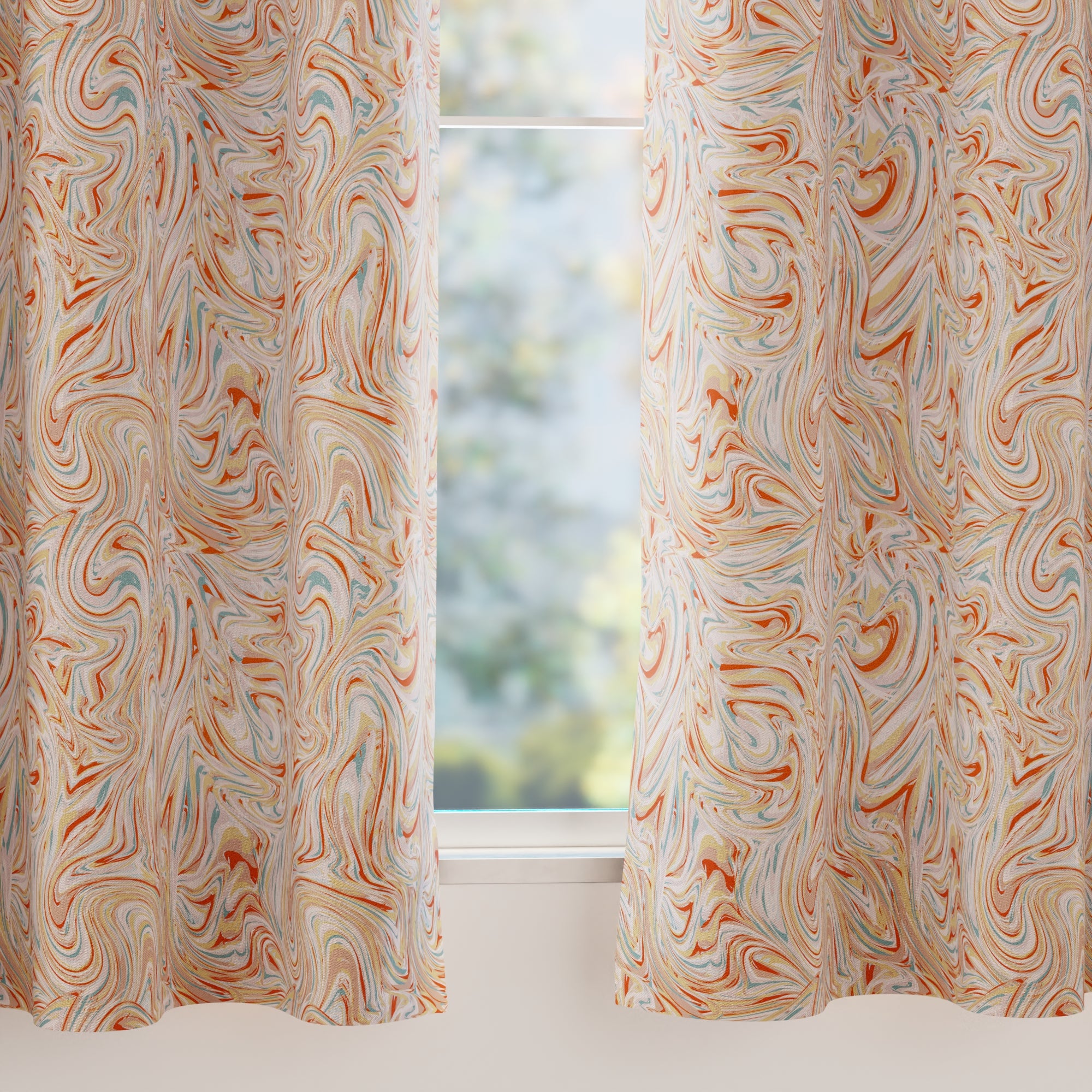 Blackout Polyester Marble Peach Curtain (Pack of 2)
