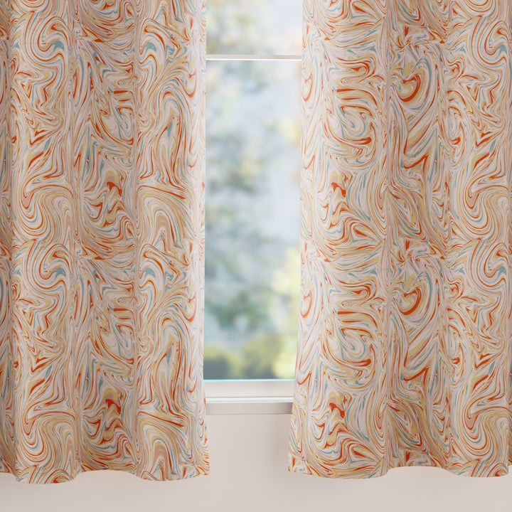 Blackout Polyester Marble Peach Curtain (Pack of 2)