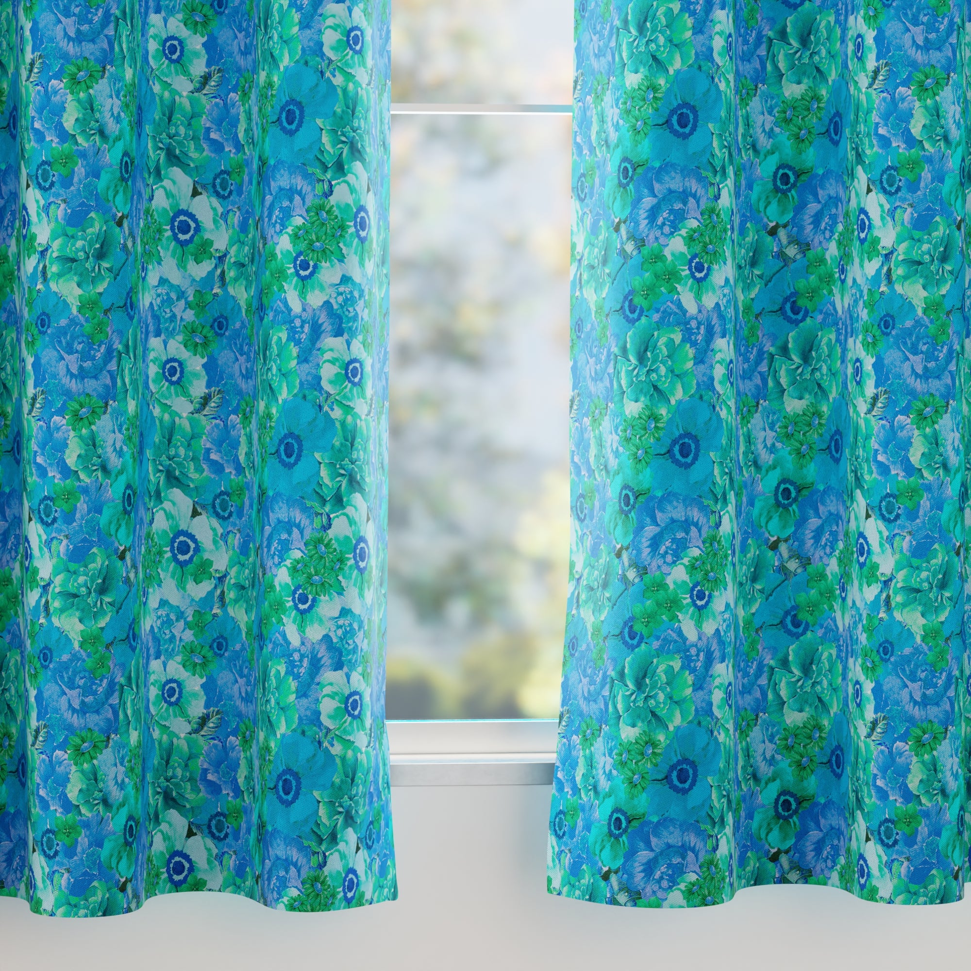 Blackout Polyester F2 Blue Curtain (Pack of 2)