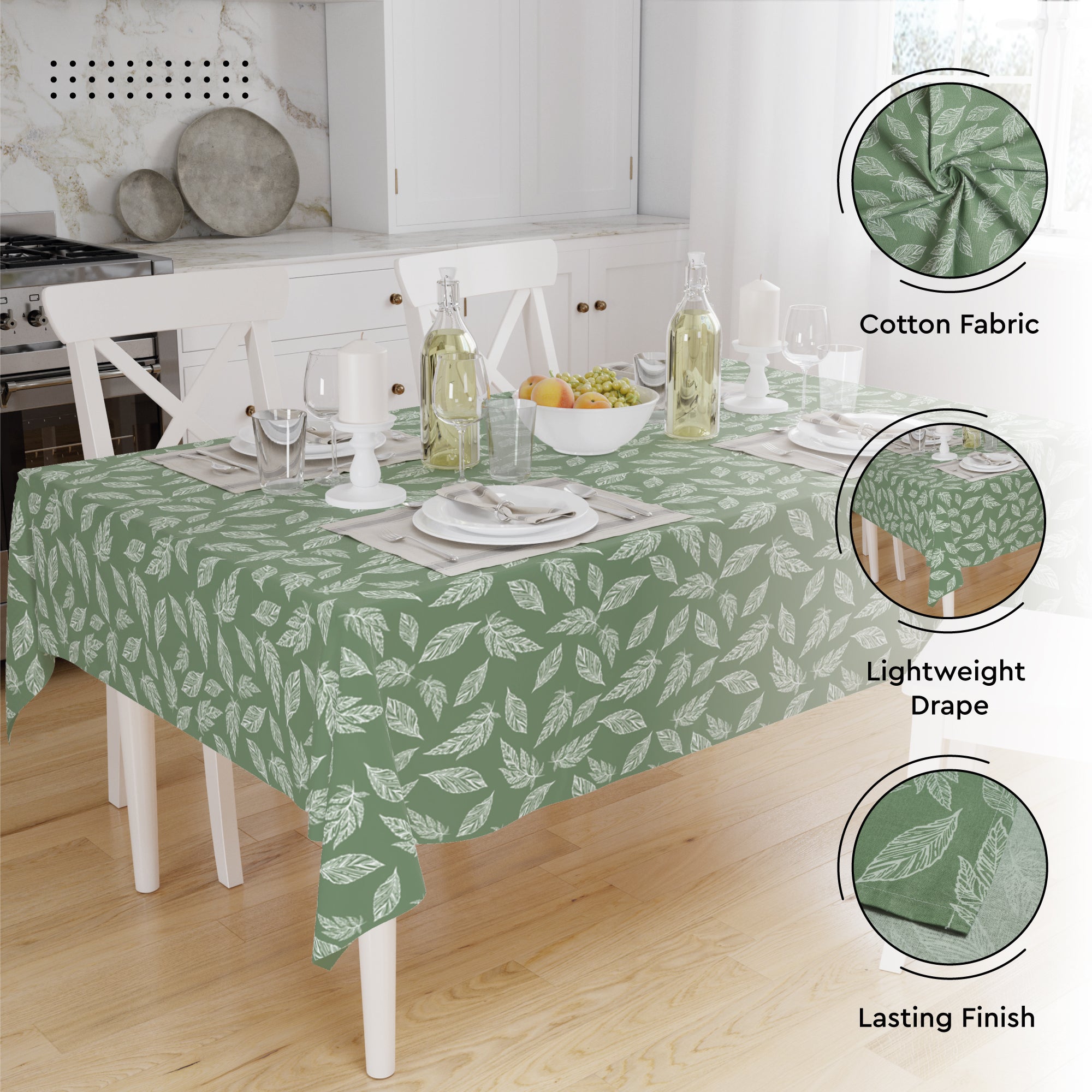 Cotton Big Leaves Green Table Cloth (Pack of 1)