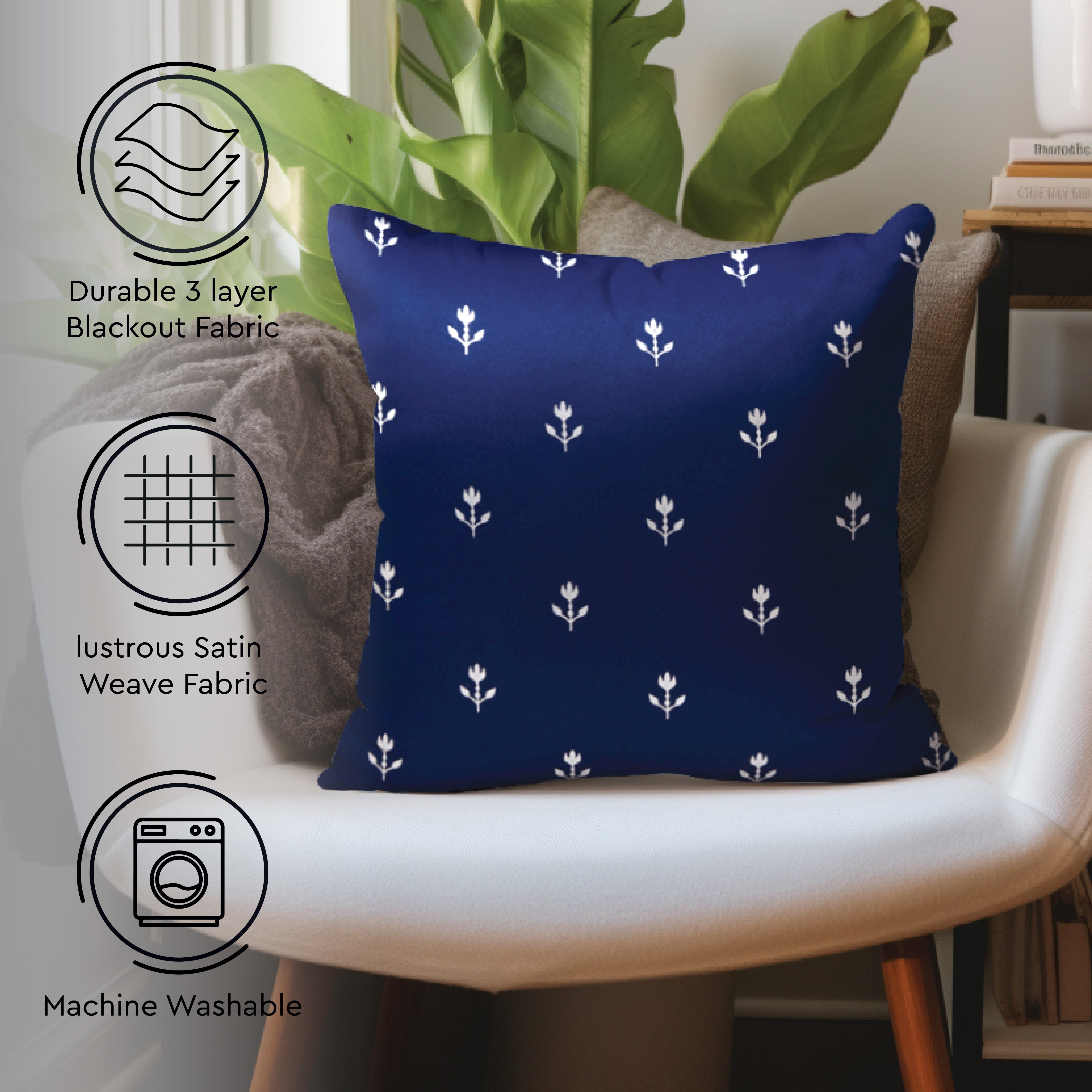 Polyester Blackout Buti Navy Blue Cushion Cover