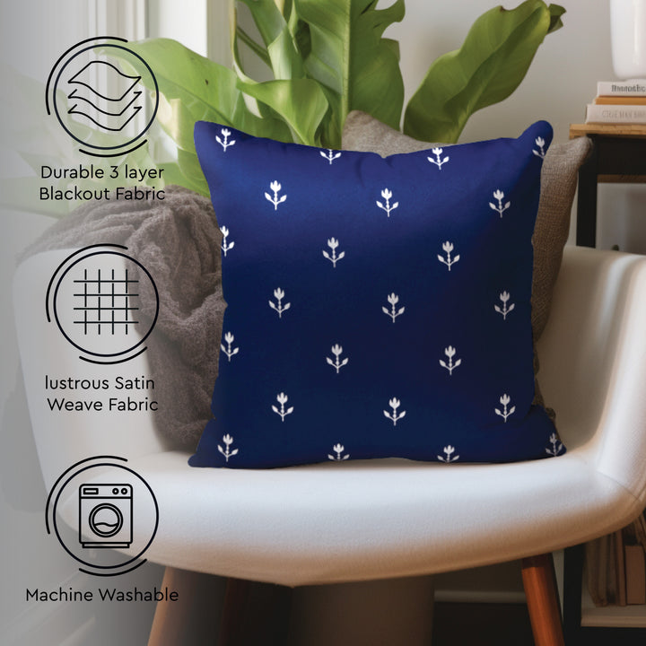 Polyester Blackout Buti Navy Blue Cushion Cover (Pack of 2)