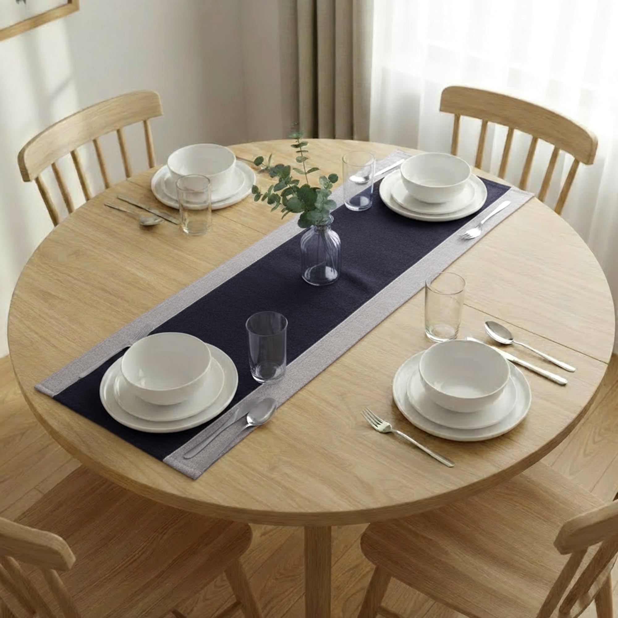 Cotton Grey & Blue Table Runner (Pack of 1)
