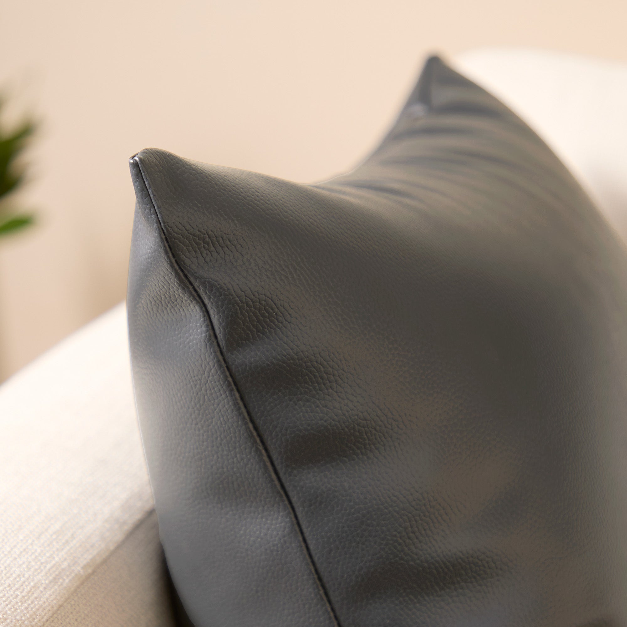 PVC Leather Dark Grey Cushion Cover (Pack of 2)