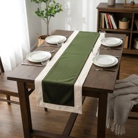Cotton Off White & Moss Green Table Runner (Pack of 1)