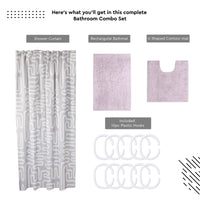 Polyester Maze Grey Combo Shower Curtain + Bathmat (Pack of 3)