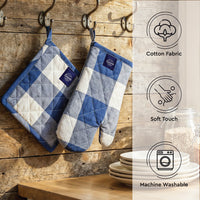 Cotton Buffalo Blue Checks Oven Glove & Pot Holder