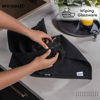 Waffle Grey Black Kitchen Towel (Pack of 4)