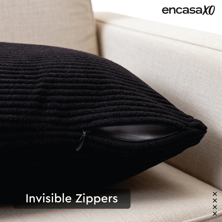Corduroy Black Cushion Cover (Pack of 2)