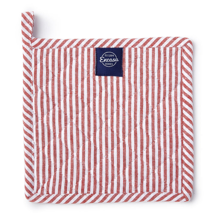 Cotton Ticking Red Pot Holders (Pack of 2)