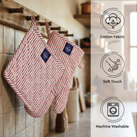 Cotton Ticking Red Oven Glove & Pot Holder