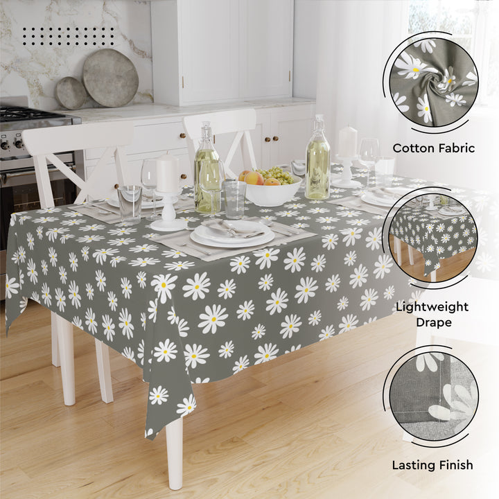 Cotton Daisy Grey Table Cloth (Pack of 1)