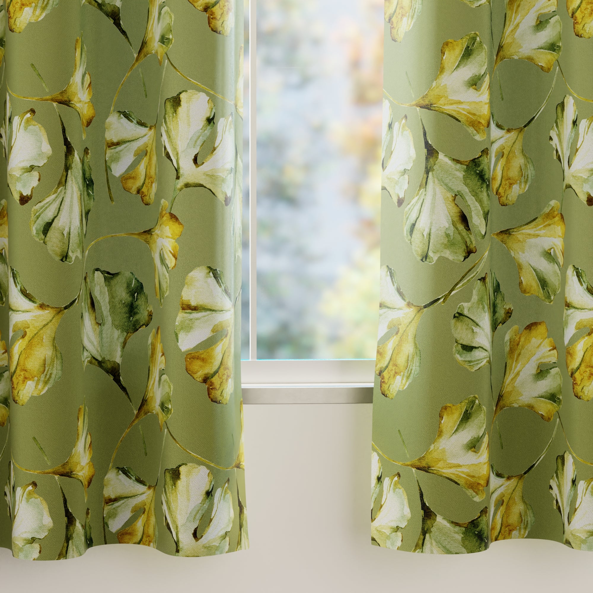 Blackout Polyester Gingko Green Curtain (Pack of 2)