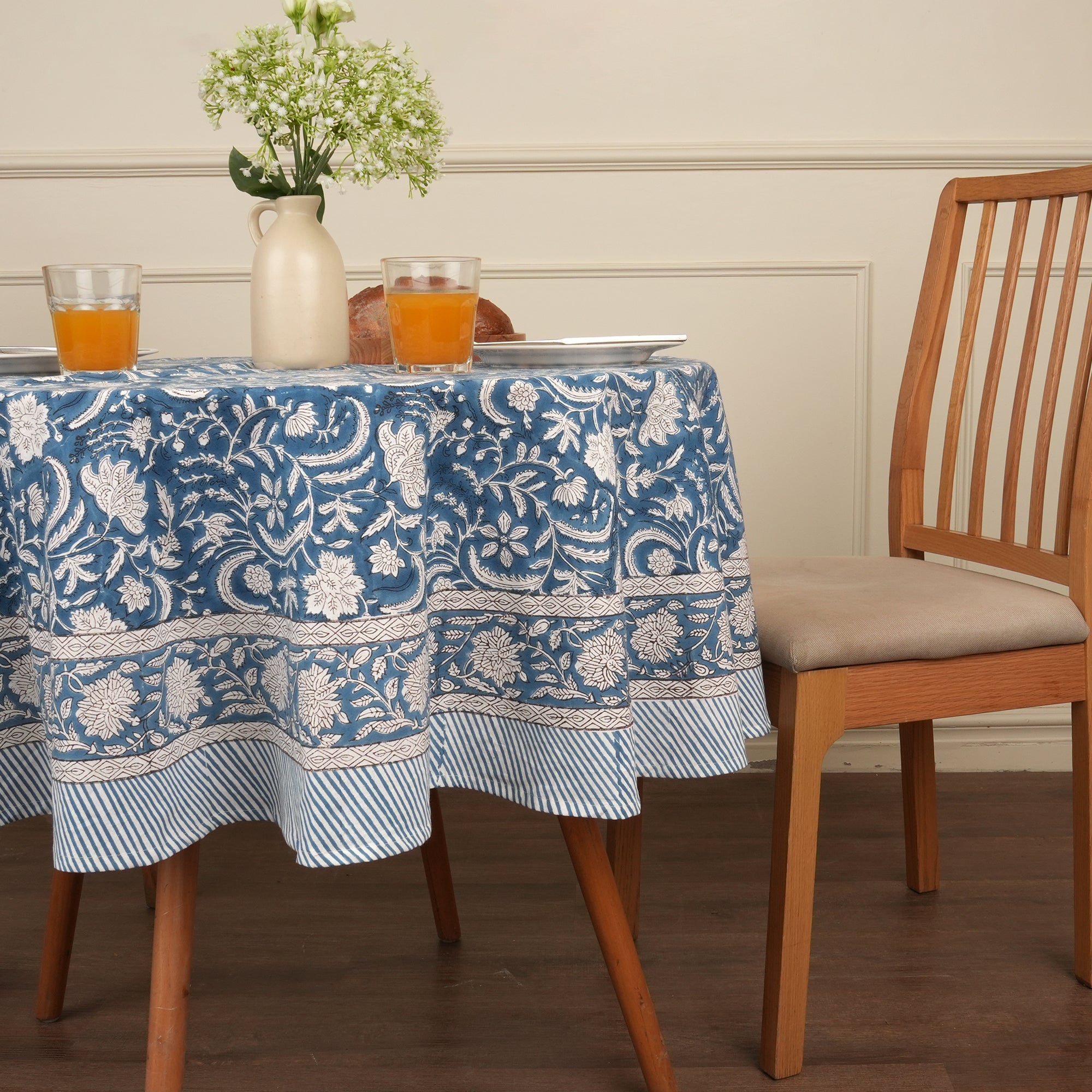 Jaipuri Hand block Print Cotton Blue Tablecloth