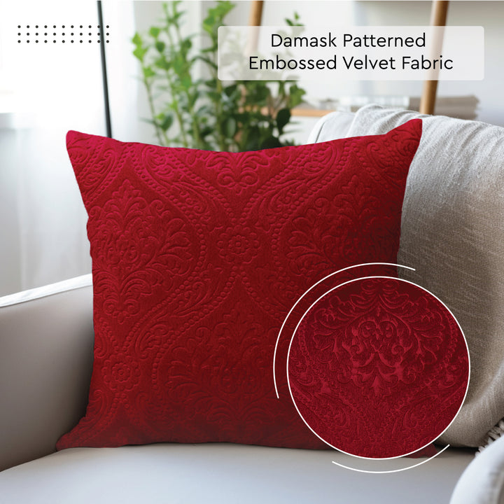 Embossed Velvet Red Cushion Cover (Pack of 2)