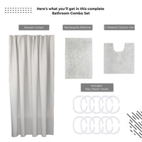 Polyester Grey Shower Curtain + Bathmat (Pack of 3)