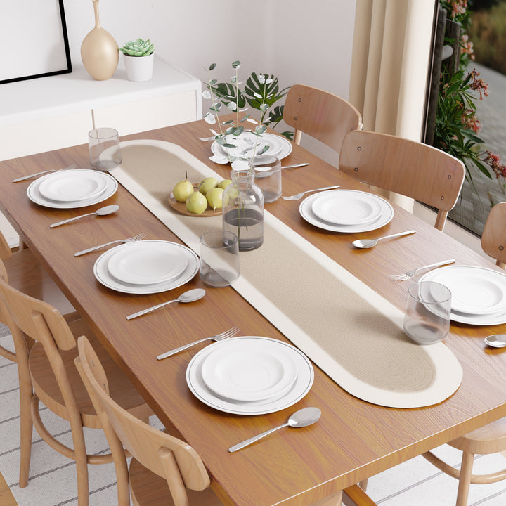 Cotton Beige & Off White Table Runner (Pack of 1)