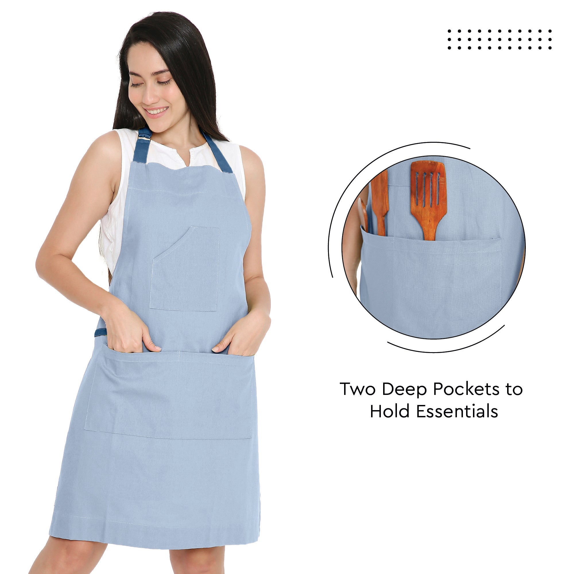 Yarn Dyed Cotton B Grey & Cobalt Blue Apron (Pack of 1)