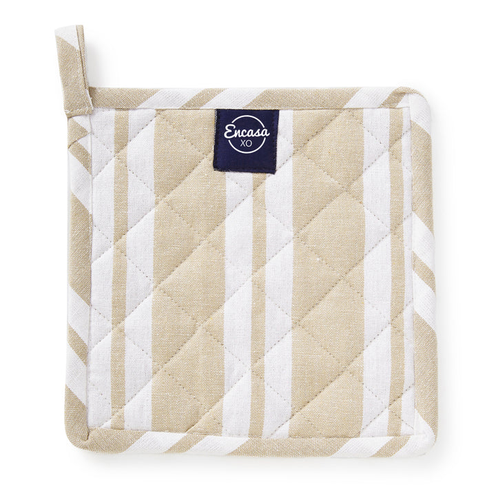 Cotton Franca Beige Stripes Pot Holders (Pack of 2)