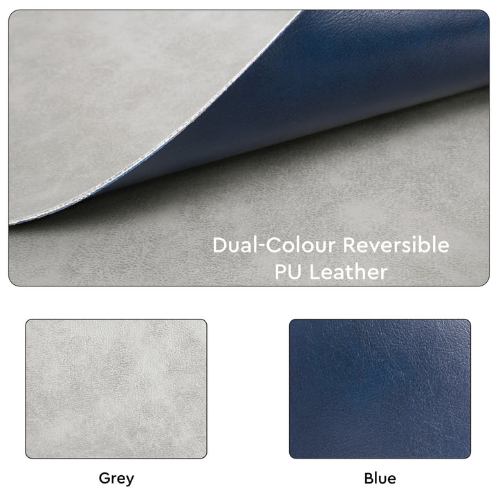 2 Sided Leather Grey & Blue Placemat + Coaster