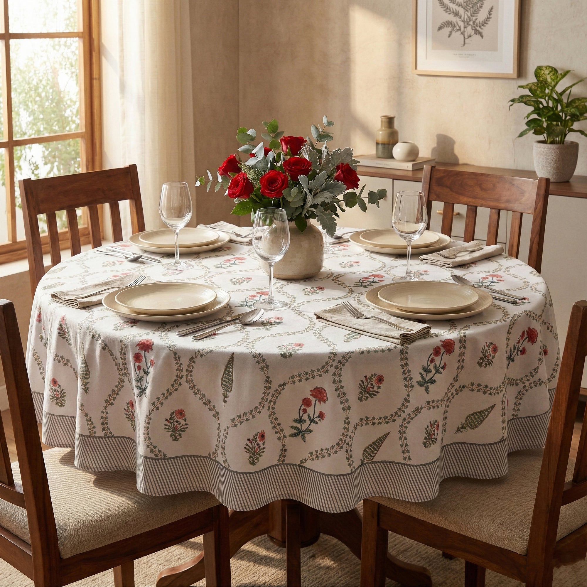 Jaipuri Hand block Print Cotton Swiss Tablecloth