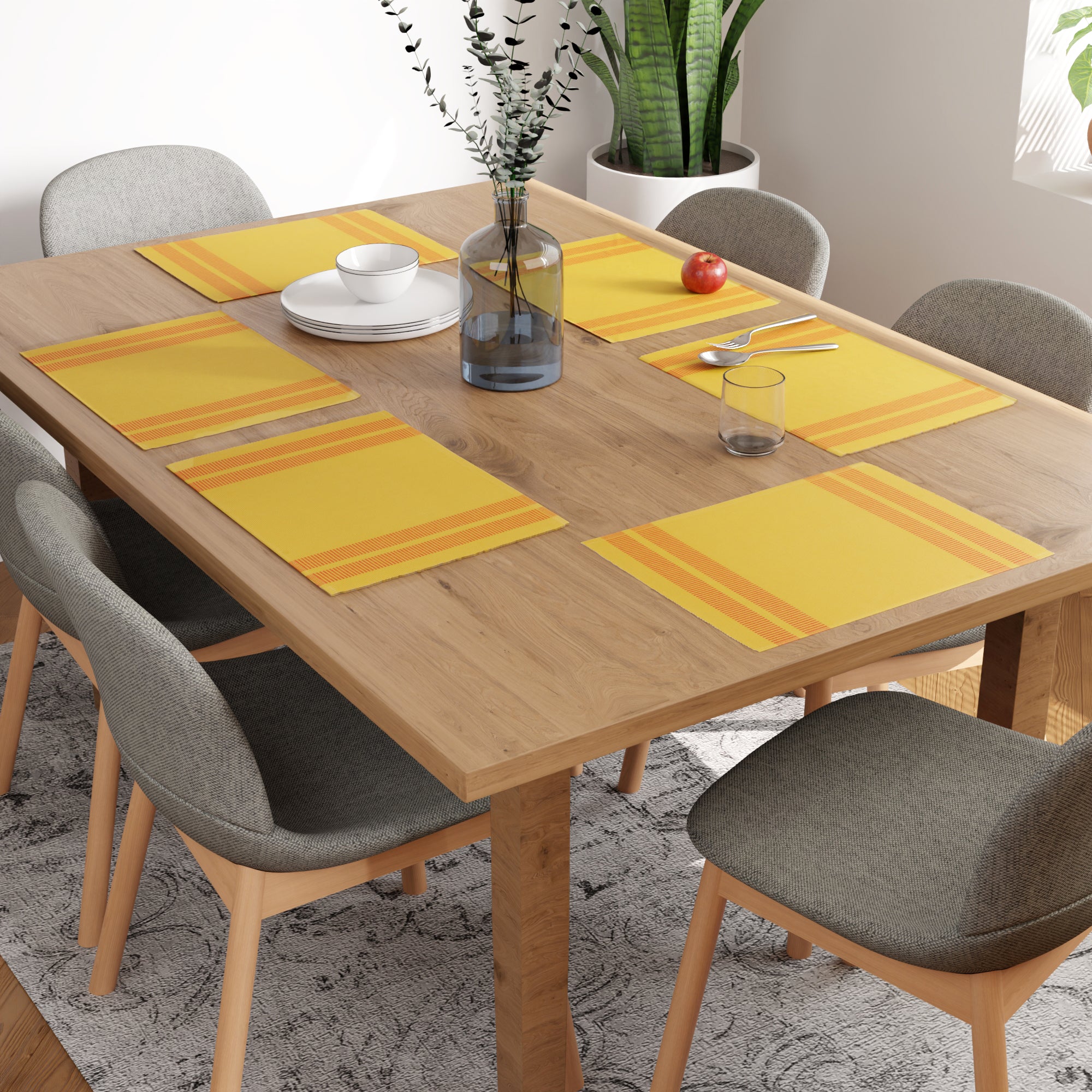 Ribbed Cotton Ladder Lemon Placemat (Pack of 6)