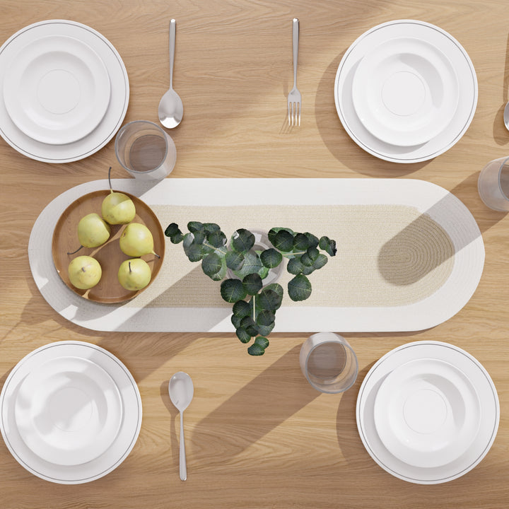 Cotton Beige & Off White Table Runner (Pack of 1)