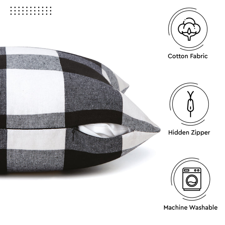 Cotton Buffalo Black Checks Cushion Cover (Pack of 2)