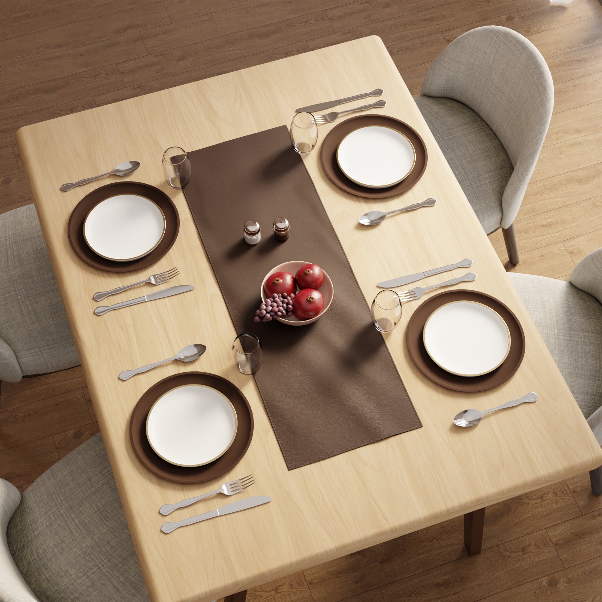 Faux Leather Dark Brown Table Runner