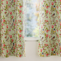 Blackout Polyester Sage Green Birds Curtain (Pack of 2)