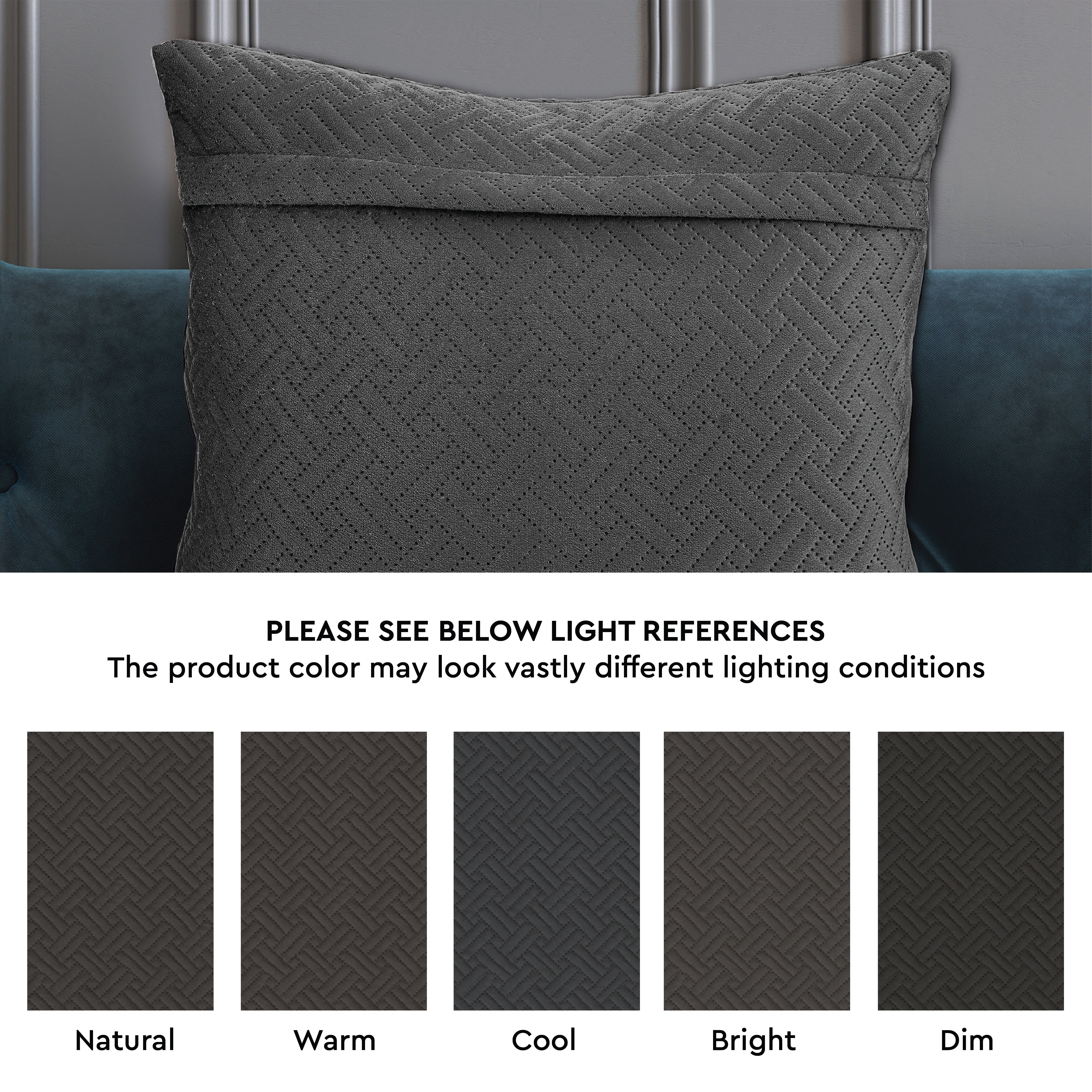 Quilted Velvet Dark Grey Cushion Cover (Pack of 2)