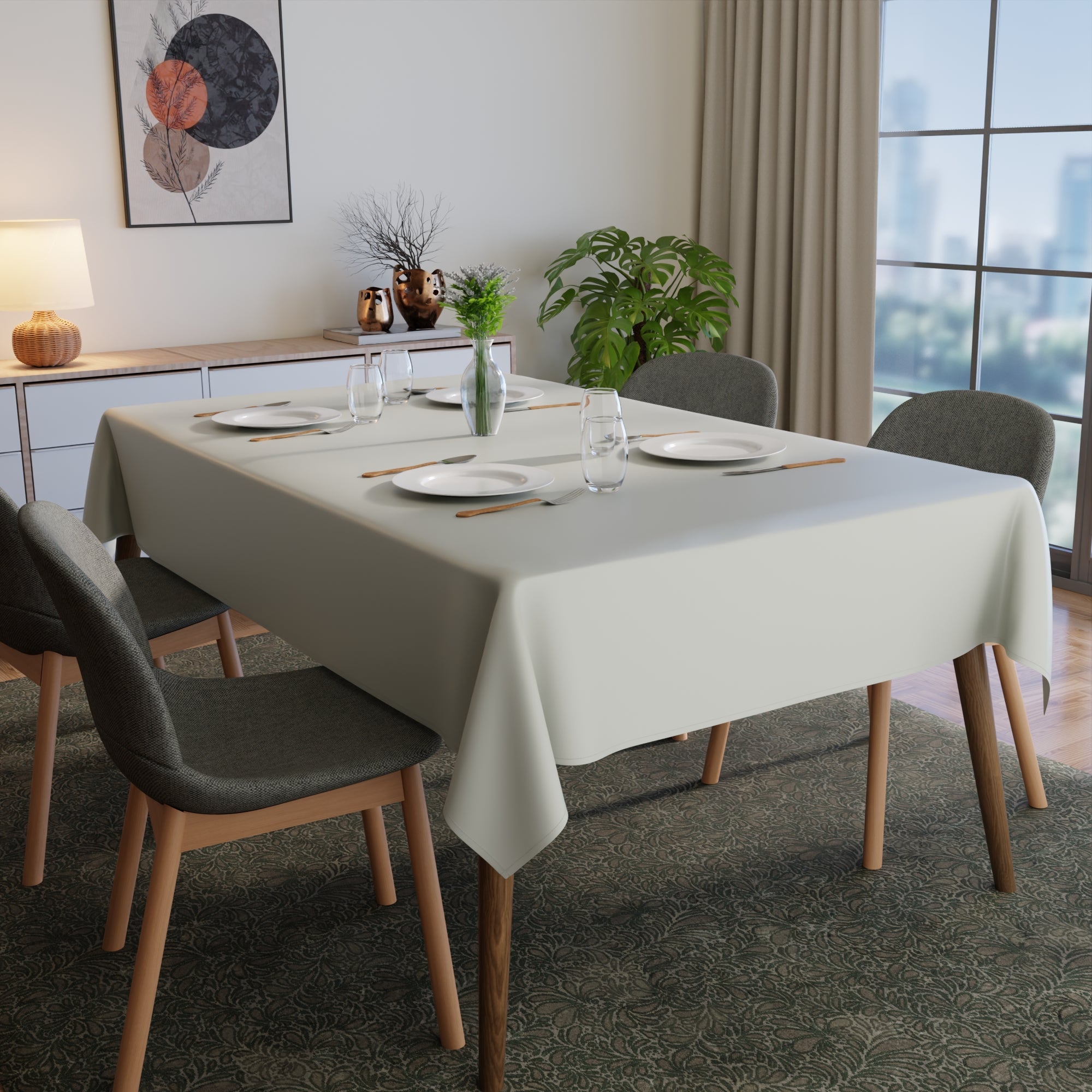 Polyester Grey Table Cloth (Pack of 1)