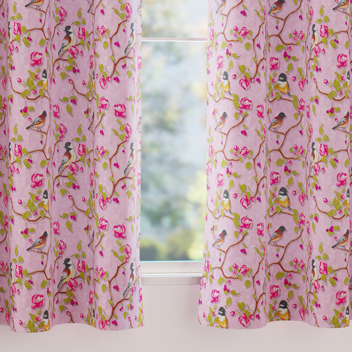 Blackout Polyester Dusty Pink Birds Curtain (Pack of 2)