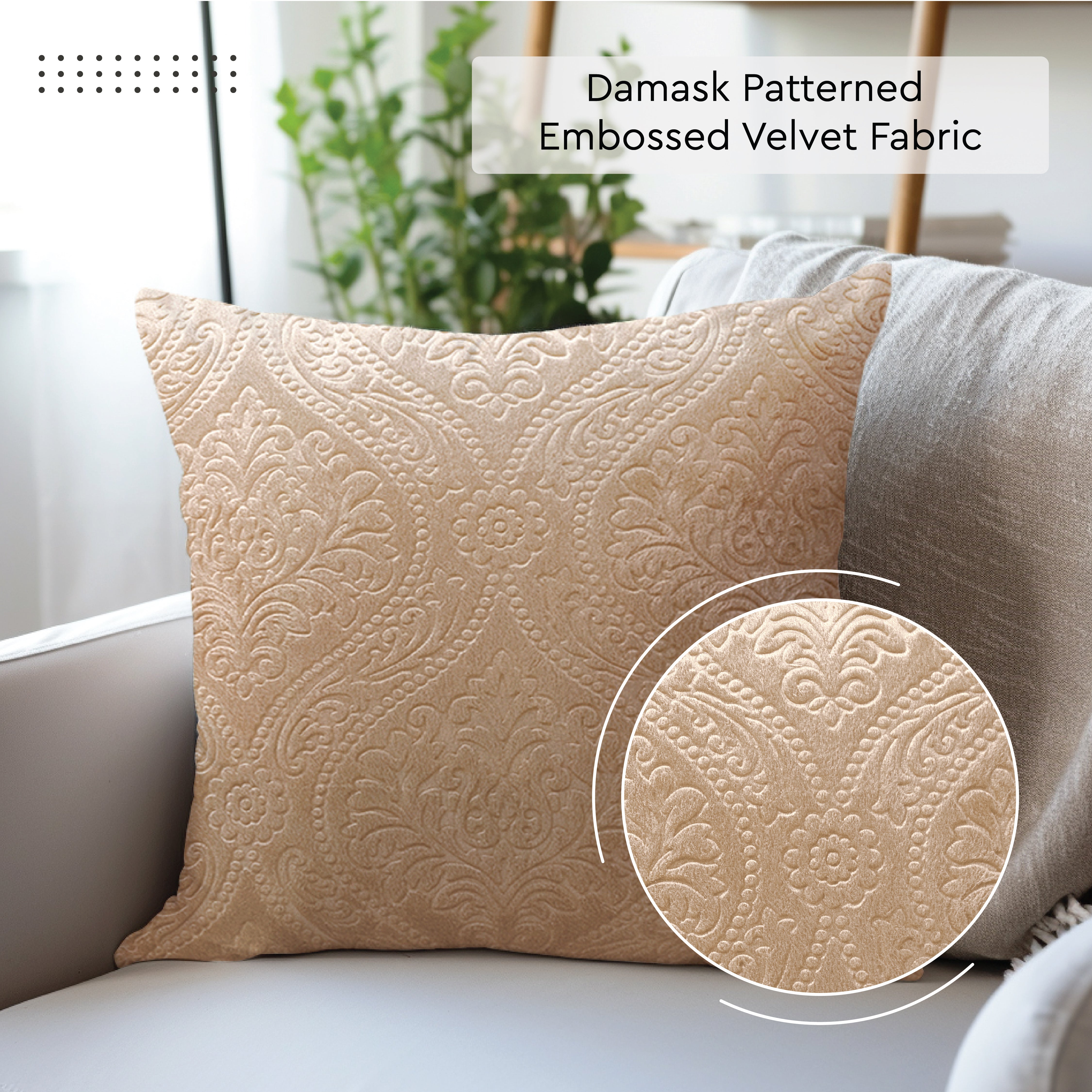 Embossed Velvet Beige Cushion Cover (Pack of 2)