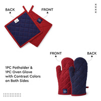 Cotton Red Apron + Oven Glove + Pot Holder (Pack of 3)