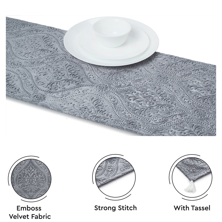 Embossed Velvet Grey Table Runner