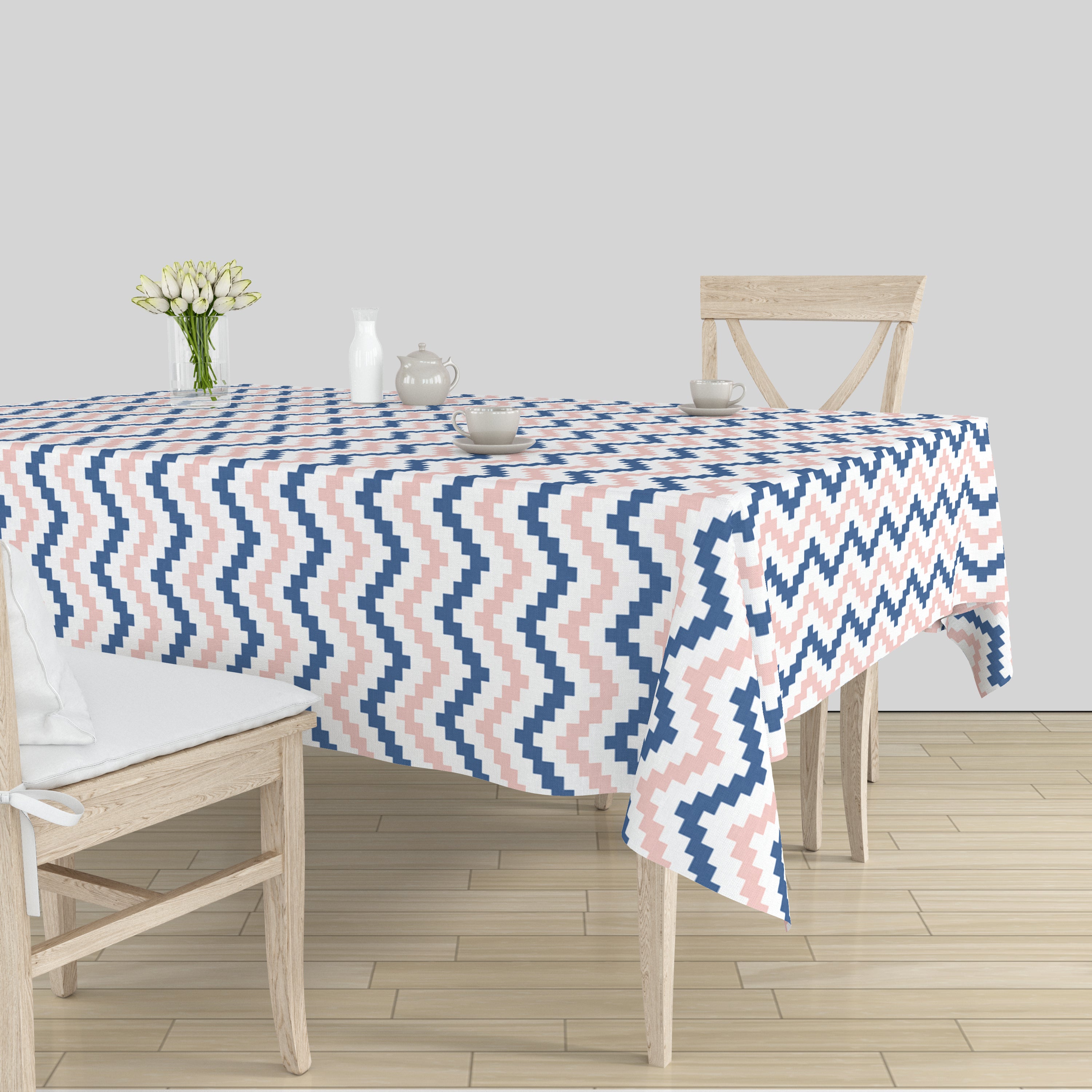 Polyester Chevron Blue Table Cloth (Pack of 1)
