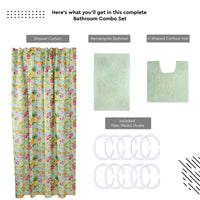 Polyester Pineapple Combo Shower Curtain + Bathmat (Pack of 3)