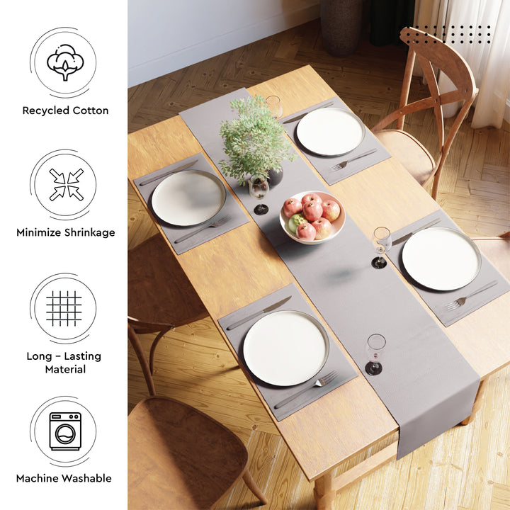 Ribbed Cotton Light Grey Table Runner (Pack of 1)