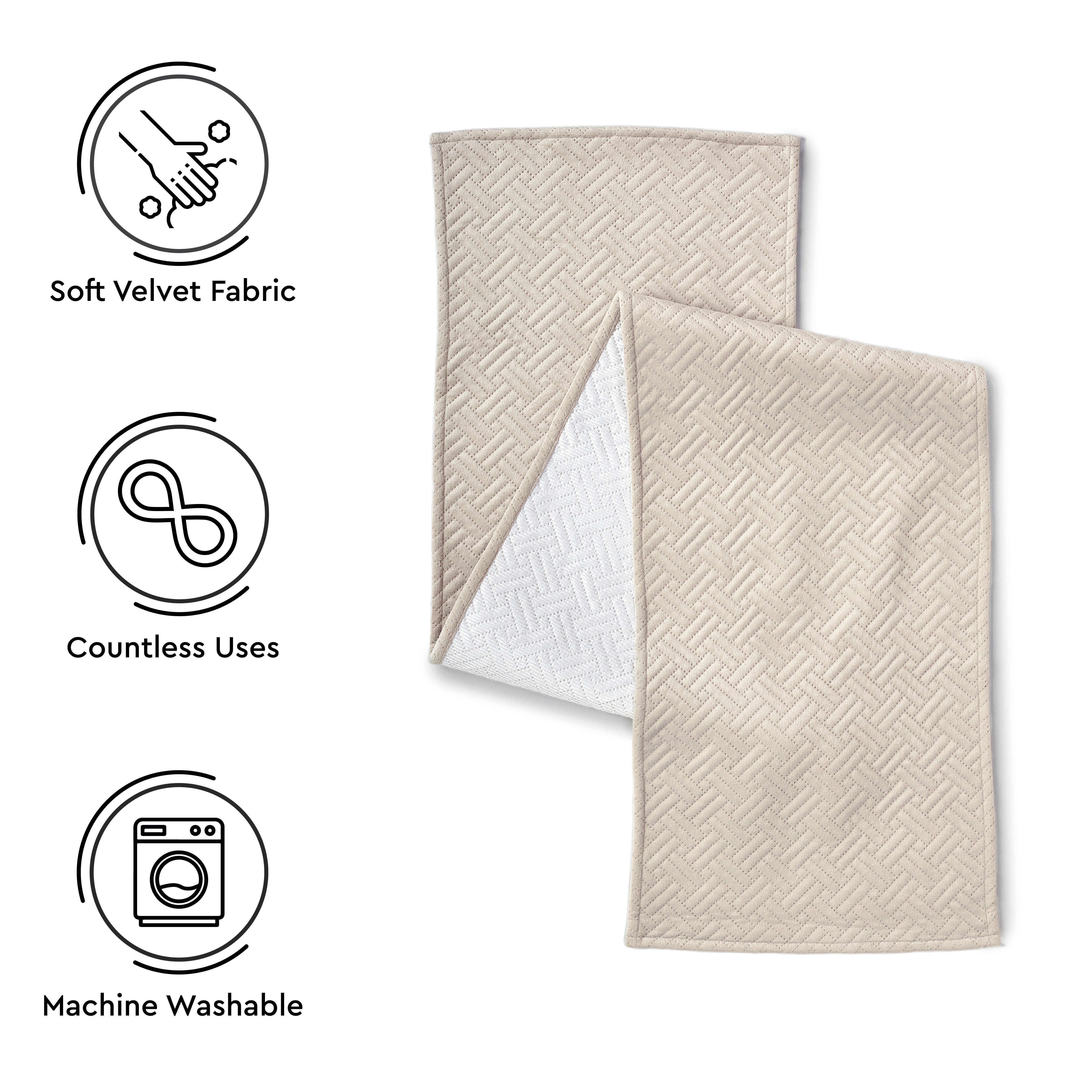 Quilted Velvet Beige Table Runner