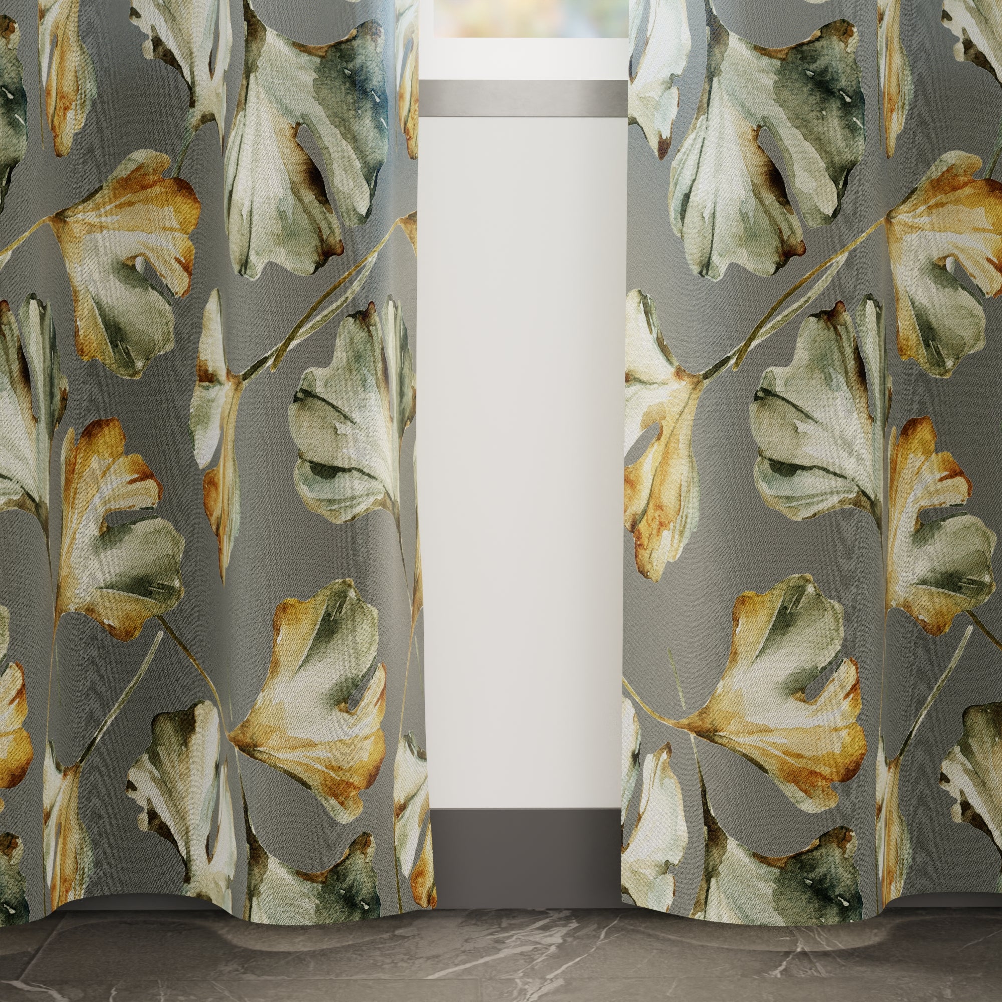 Blackout Polyester Gingko Grey Curtain (Pack of 2)
