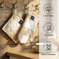 Cotton Buffalo Beige Checks Oven Glove & Pot Holder