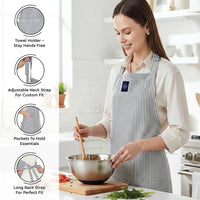 Cotton Ticking Black Apron + Oven Glove + Pot Holder (Pack of 3)