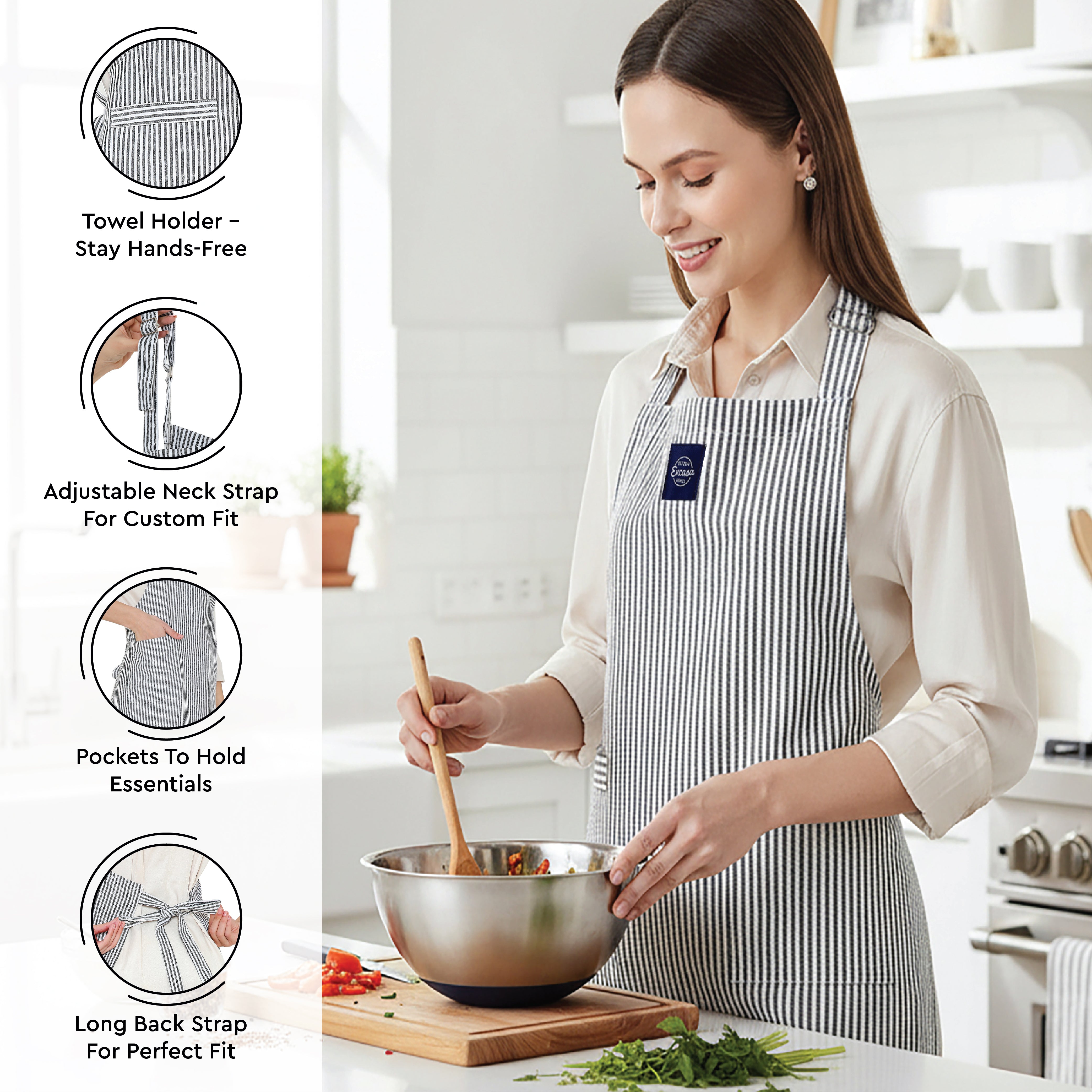 Cotton Ticking Black Apron + Oven Glove + Pot Holder (Pack of 3)