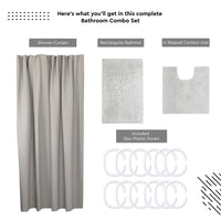 Polyester ZZ Light Grey Combo Shower Curtain + Bathmat (Pack of 3)