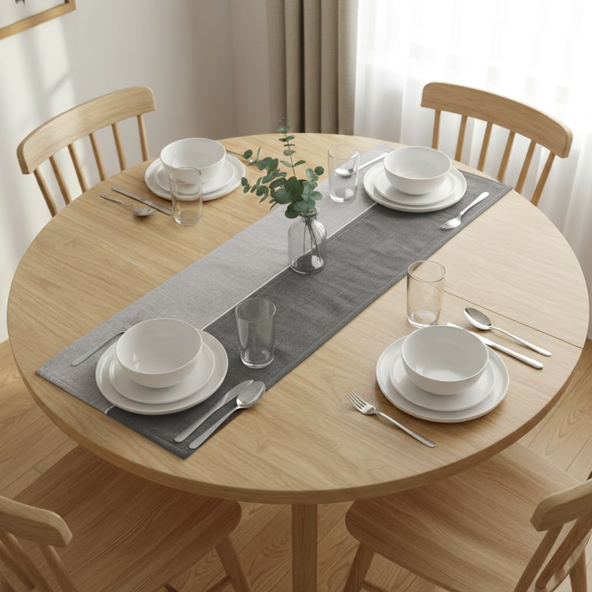 Cotton Light Grey & Grey Table Runner (Pack of 1)