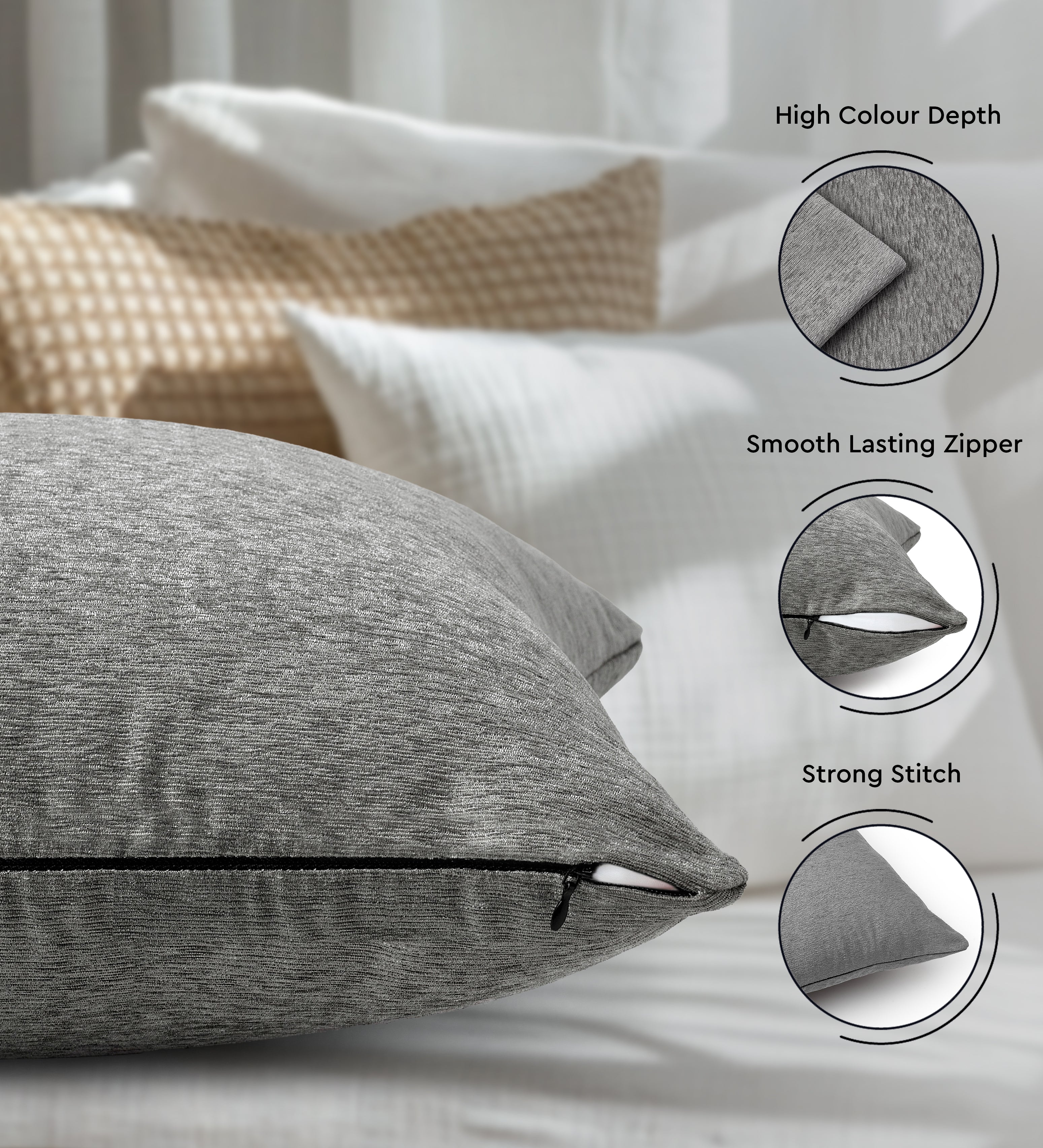 Chenille Silver Cushion Cover (Pack of 2)