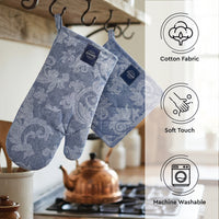 Cotton Floral Blue Oven Glove & Pot Holder